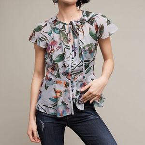 Anthropologie - Floreat Amarillo Cinched-Waist Top